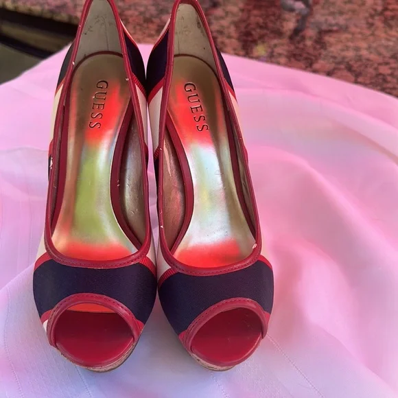 Guess Red White & Blue Platform Heels - Picture 2 of 13